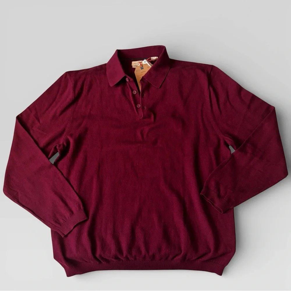 Weatherproof Vintage Maroon Burgundy Polo Knit Sweater Cotton Cashmere XL New